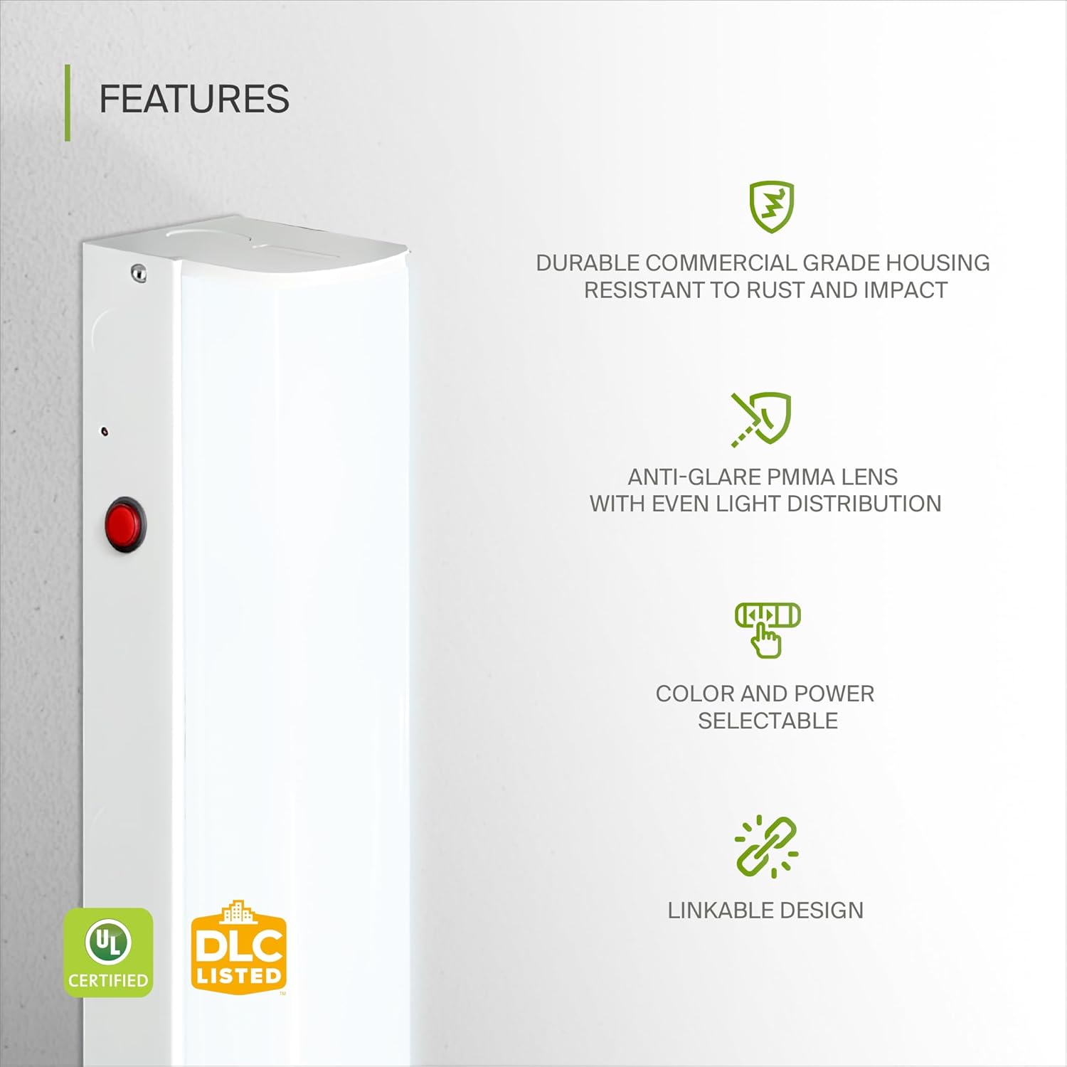 ASD 8ft LED Linear Strip Light Fixture with Emergency Battery Backup - 48W-90W 12523LM Linkable LED Shop Light - 3500K-5000K Adjustable Dimmable Commercial Ceiling Light - UL DLC