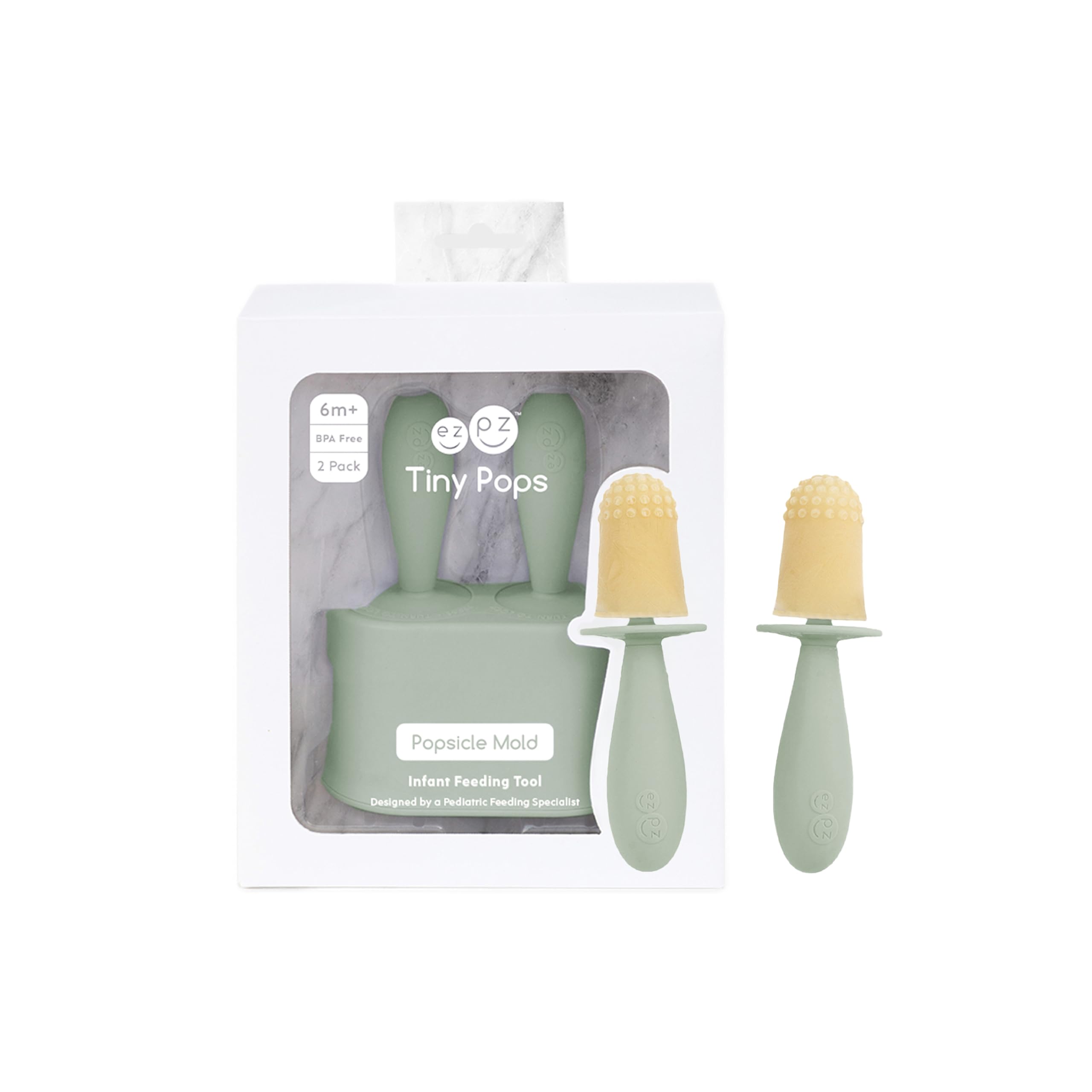 Tiny Pops (2-Pack) - Silicone Popsicle Ice Lolly Mold for Infants - Easy for Baby’s Grasp - Dishwasher Safe - 4 Months+ (Sage)