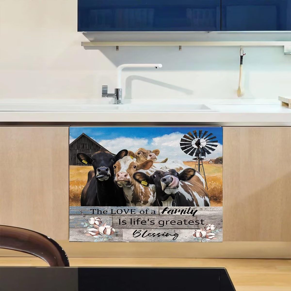 Cow Dishwasher Cover Magnet Sticker,Farm Cattle Panel Decal Fridge Magnets Door Cover,Country Life Refrigerator Magnetic Kitchen Appliance Stickers Decorative, 23" x 17" Magnetic