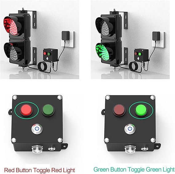 LED 2 Light Red/Green LED Loading Dock Bay Traffic Light, Industrial Signal Stop Go Light, with Control Switch, Plug & Play