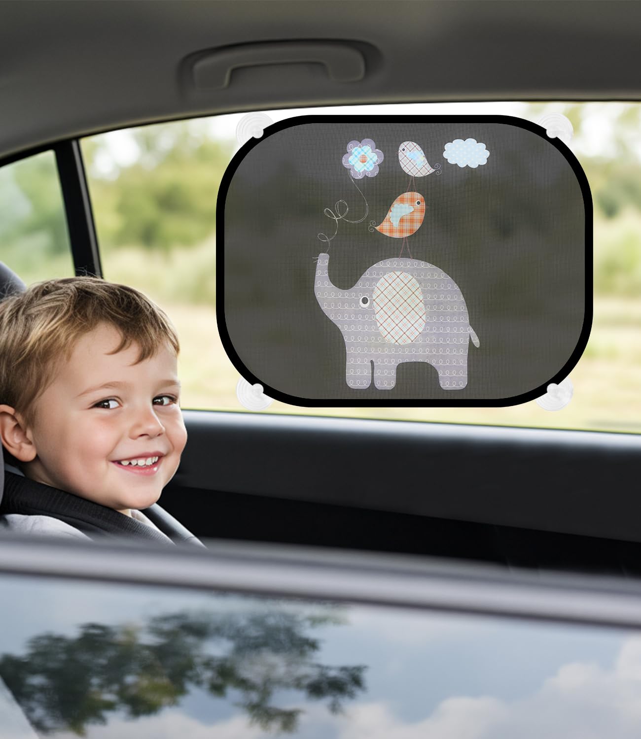 Osłona przeciwsłoneczna Baby Car z ochroną UV(zestaw 2 szt.), 44x36cm Osłona przeciwsłoneczna dla dzieci z 8 przyssawkami, Przeciwsłoneczna Boczne okno samochodu z uroczymi motywami zwierzęcymi
