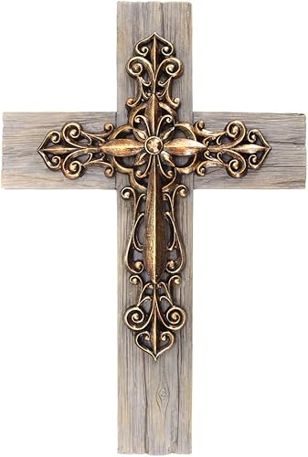 Comfy Hour Faith and Hope Collection - Cruz de cobre hecha a mano en capas de 13 pulgadas, decoración de pared artística, estilo antiguo, resina