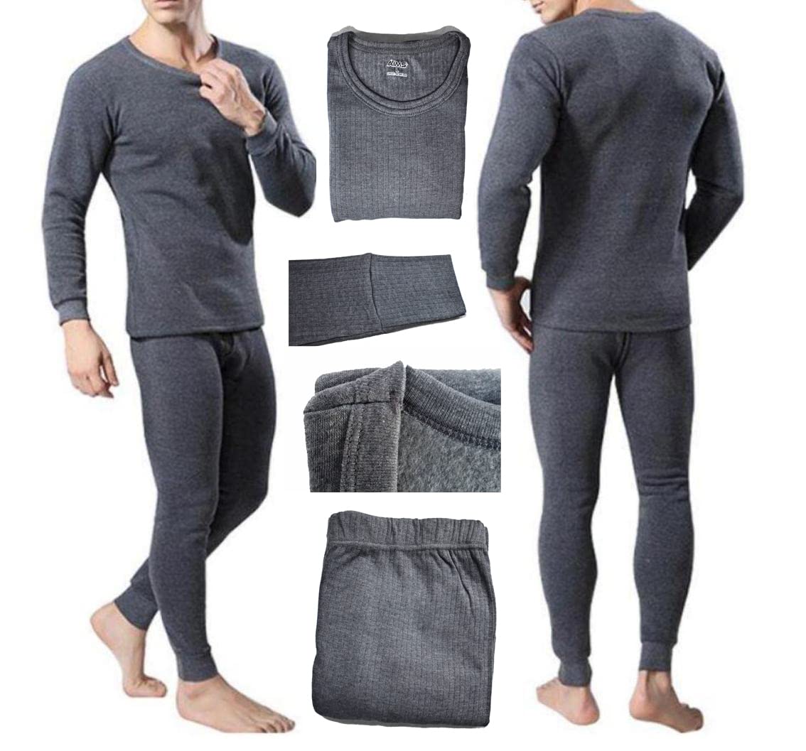 Thermal Set Underwear Unisex Ultra-Soft Lightweight Long Set with Fleece Lined Base Quick-Dry Function Layer Winter Skiing Warm Dark Grey