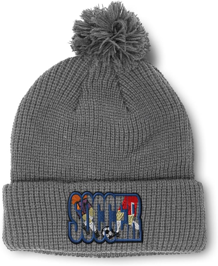Custom Pom Pom Beanies for Women Soccer Embroidery A Skull Cap Winter Hats for Men Acrylic One Size