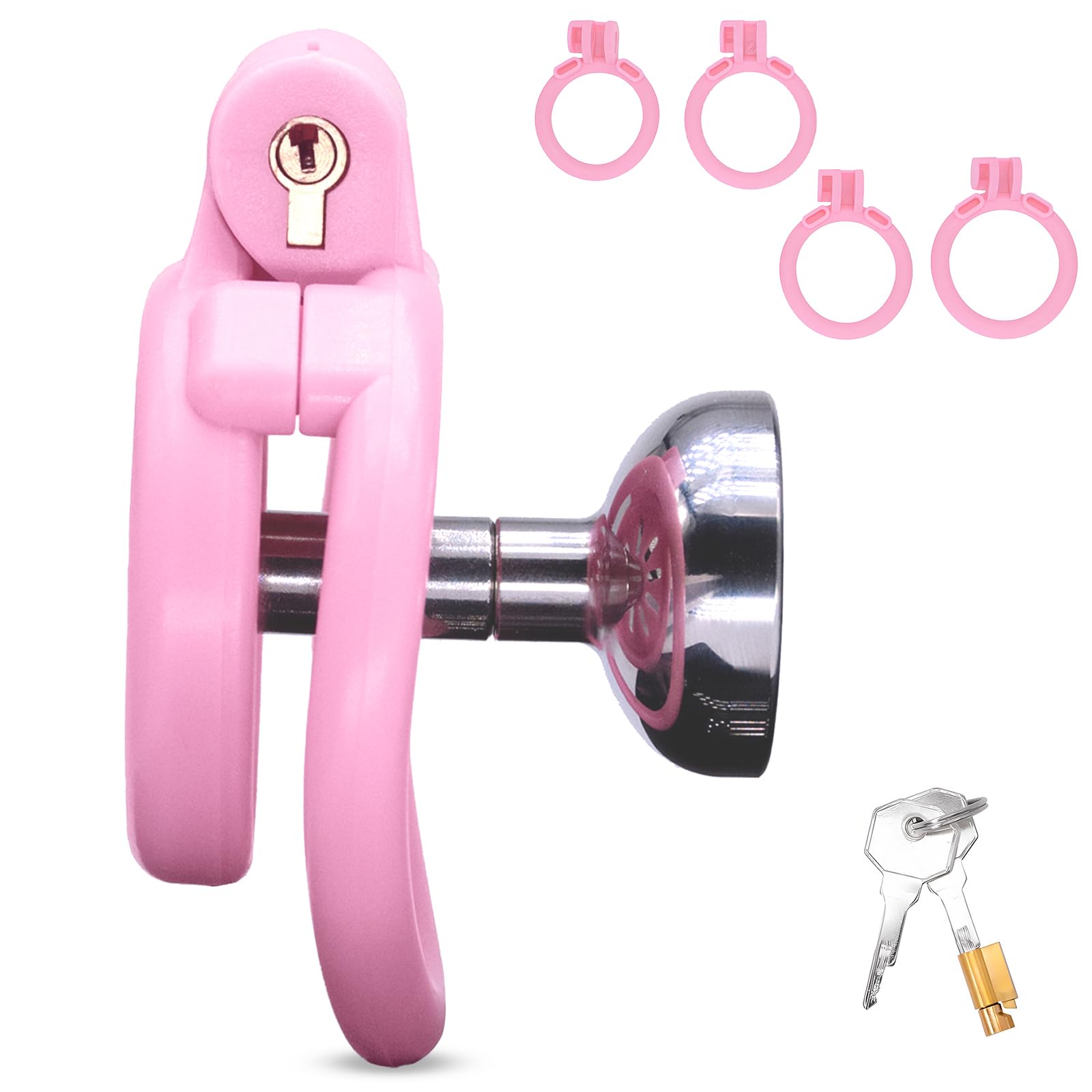 BDSMYEE Set Gabbia di Castità Piatta Maschile, Giocattolo Sessuale Gabbia di Castità Invertita con 4 Anelli per testicoli, Gabbia per Pene Schiavo Giocattolo Sessuale Bondage BDSM Estremo Set