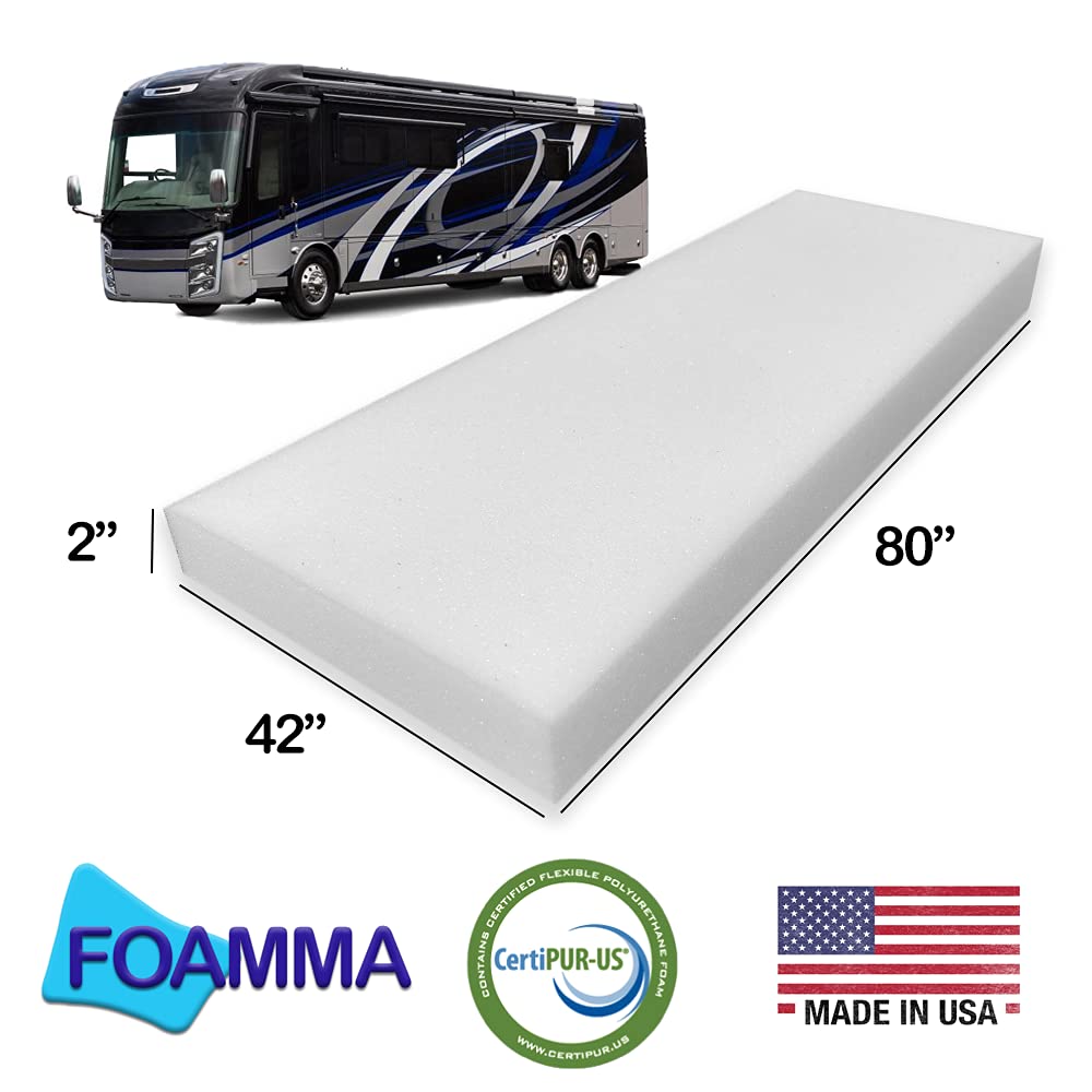 Foamma Cubrecolchón de espuma de alta densidad de 2 x 42 x 80 pulgadas, fabricado en Estados Unidos, cómodo, remolque de viaje, certificado CertiPUR-US, funda no incluida