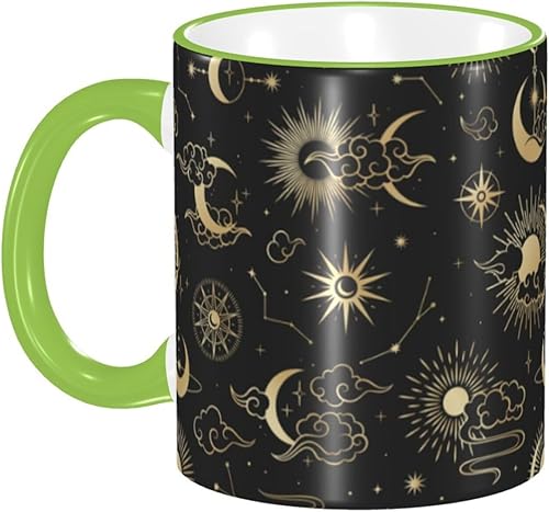 Vintage gold sun moon star cloud Coffee Mug Coffee Cups Ceramic with Handle,Tea Cups Mug tazas para cafe Drinking Cups Gifts for Women Men,Unique