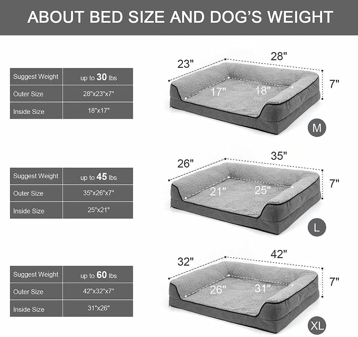 Orthopedic Large Dog Bed, Washable Pet Sofa Bolster Bed with Removable Cover & Orthopedic Foam, 42” XL Dog Beds for Dogs Under 60 lbs : Pet Supplies