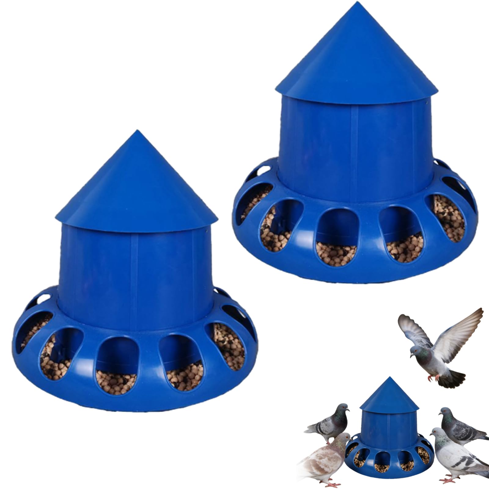 2Pcs Automatic Pigeon Feeder - 11-Port Spill-Proof Bird Feeder with 7kg Capacity, Durable PP Chicken Trough for Parrots/Doves/Wild Birds, Easy-Clean Garden & Cage Dispenser