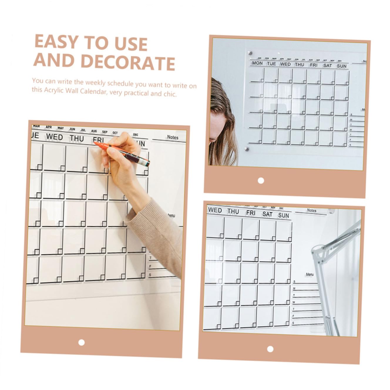 Abwischbarer Acryl Wandkalender Transparentes Wochenplaner Board aus Hochwertigem Acrylglas mit Werbenägeln und Whiteboard Stift Langlebig Sicher für Haus und Büro