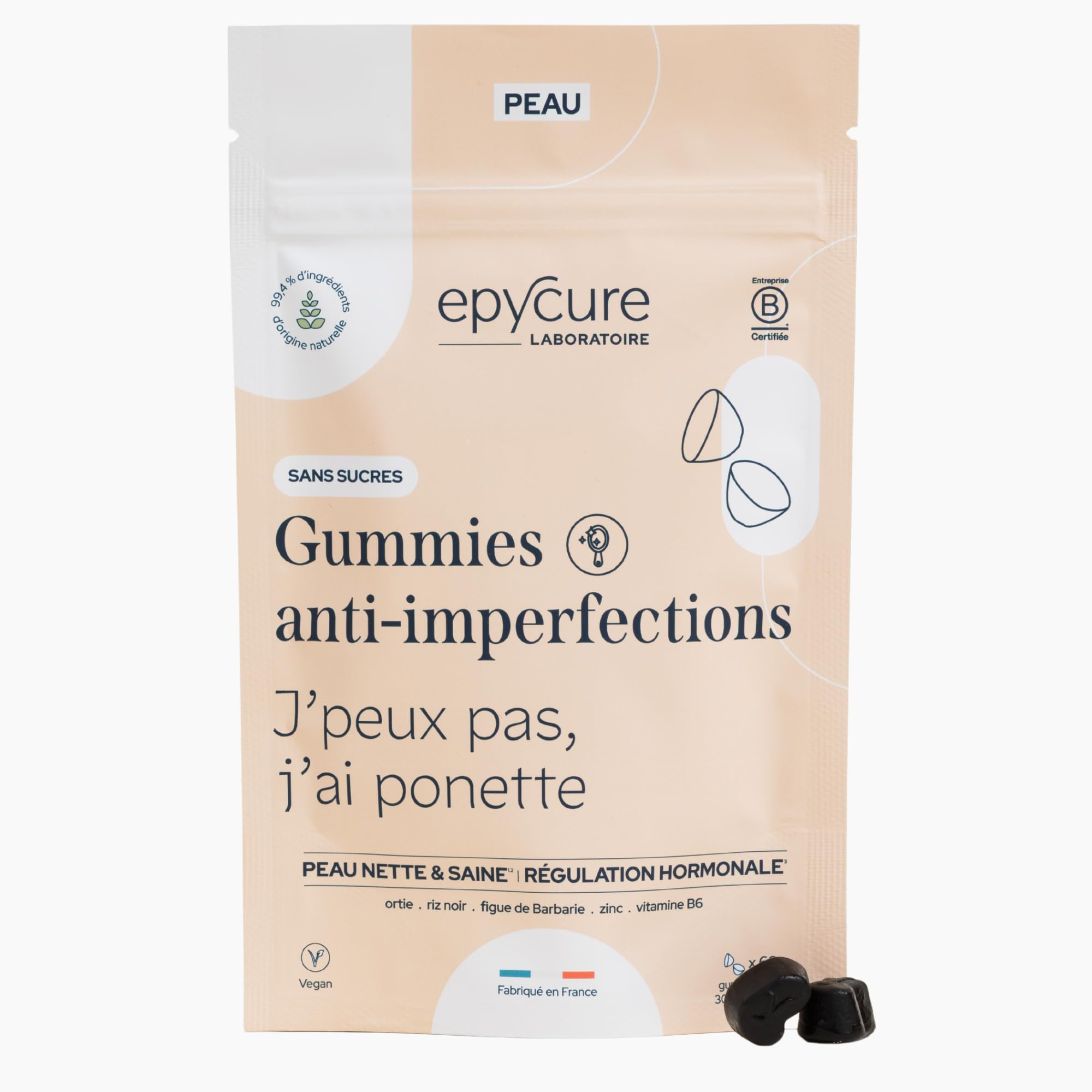 EPYCURE - Gummies Anti-Imperfections Sans Sucres - 99% Naturel - Maintient une P