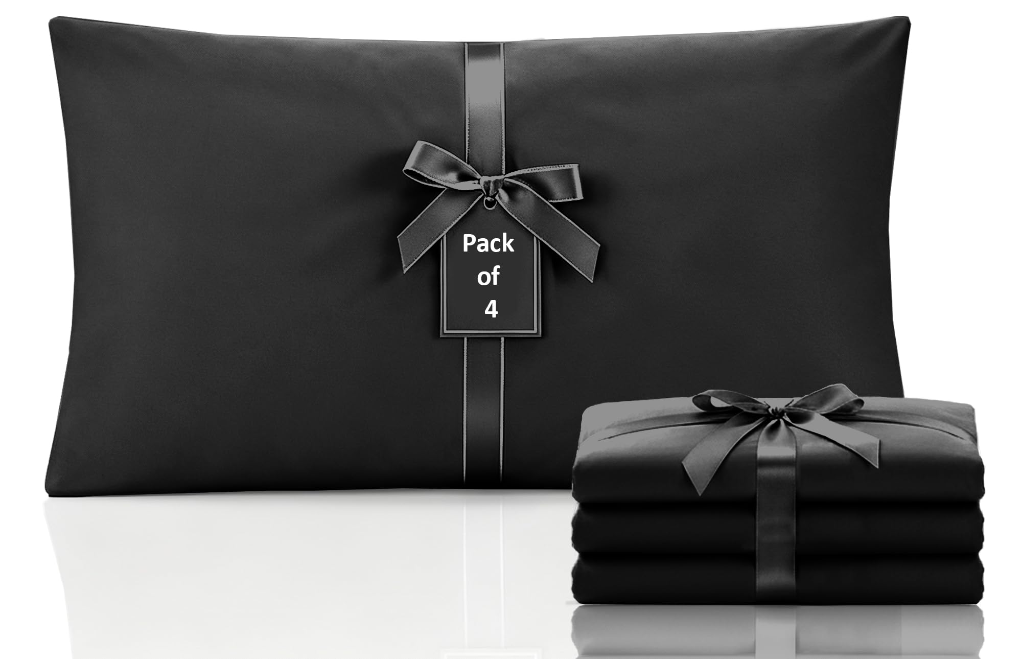 Moonlight Bedding Pillow Cases 4 Pack –Black Pillowcases Envelope Closure Super Soft Brushed Microfiber Standard House Wife Pillow Covers, (50 X 75 CM)