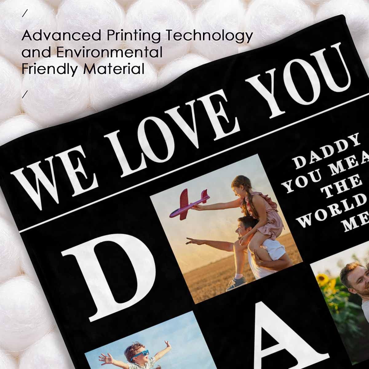 InterestPrint Customized Father's Day Blankets Gifts for Him Custom 4 Photos We Love You Blanket Personalized Best Dad Ever Throw Blanket for Dad Daddy Men 40x50 Inch