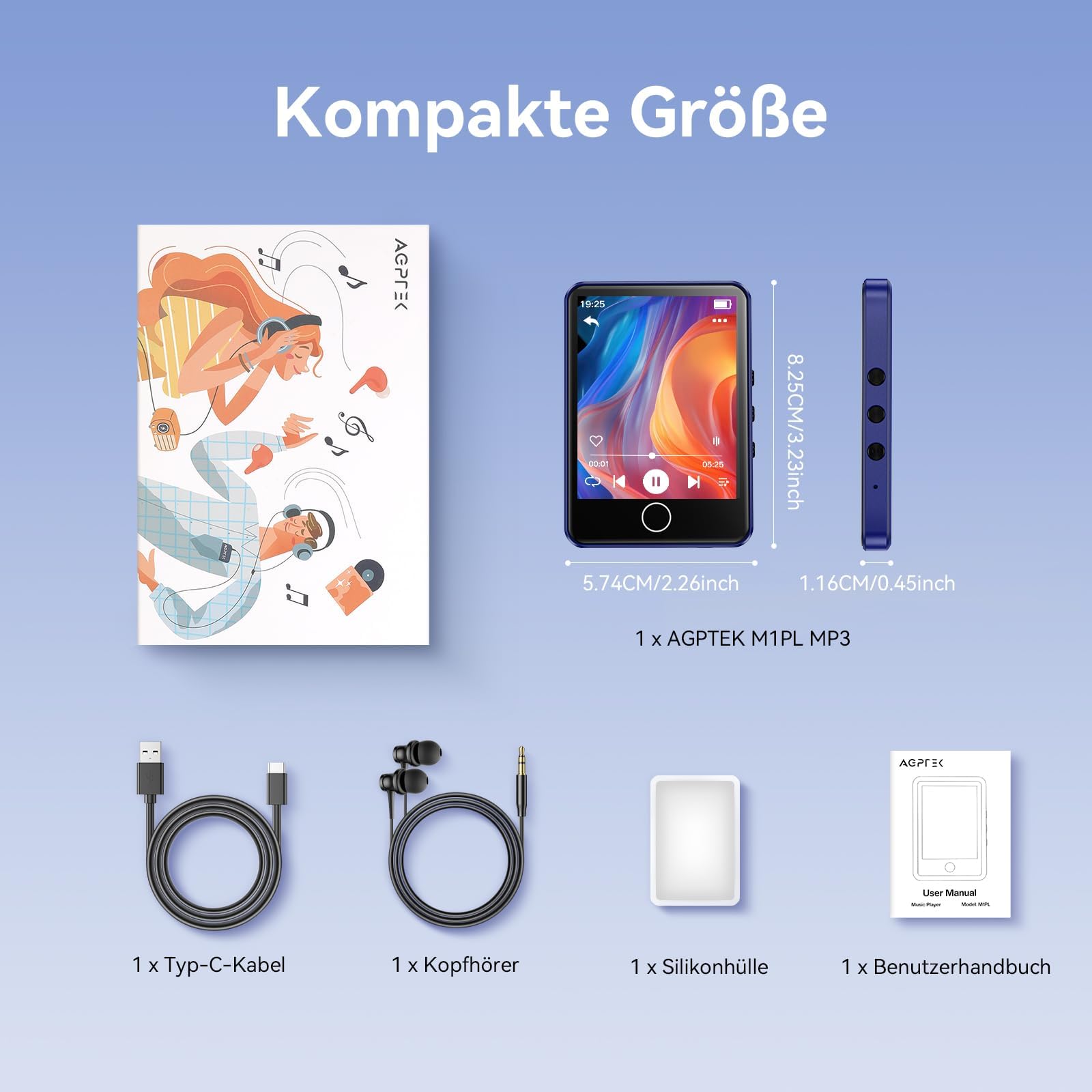 AGPTEK 64GB Lettore MP3 Bluetooth 5.3, 2,8" Full Touch Schermo