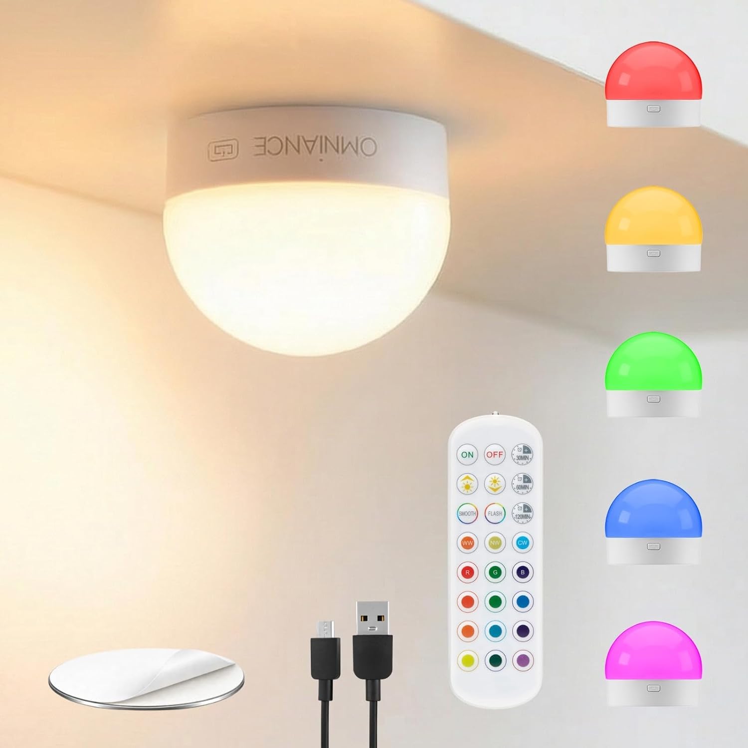 Auraglow Rechargeable Wireless LED Light Bulb with Remote – Battery-Powered, Dimmable, Colour-Changing, Wall & Ceiling Mounted (1 Pack)