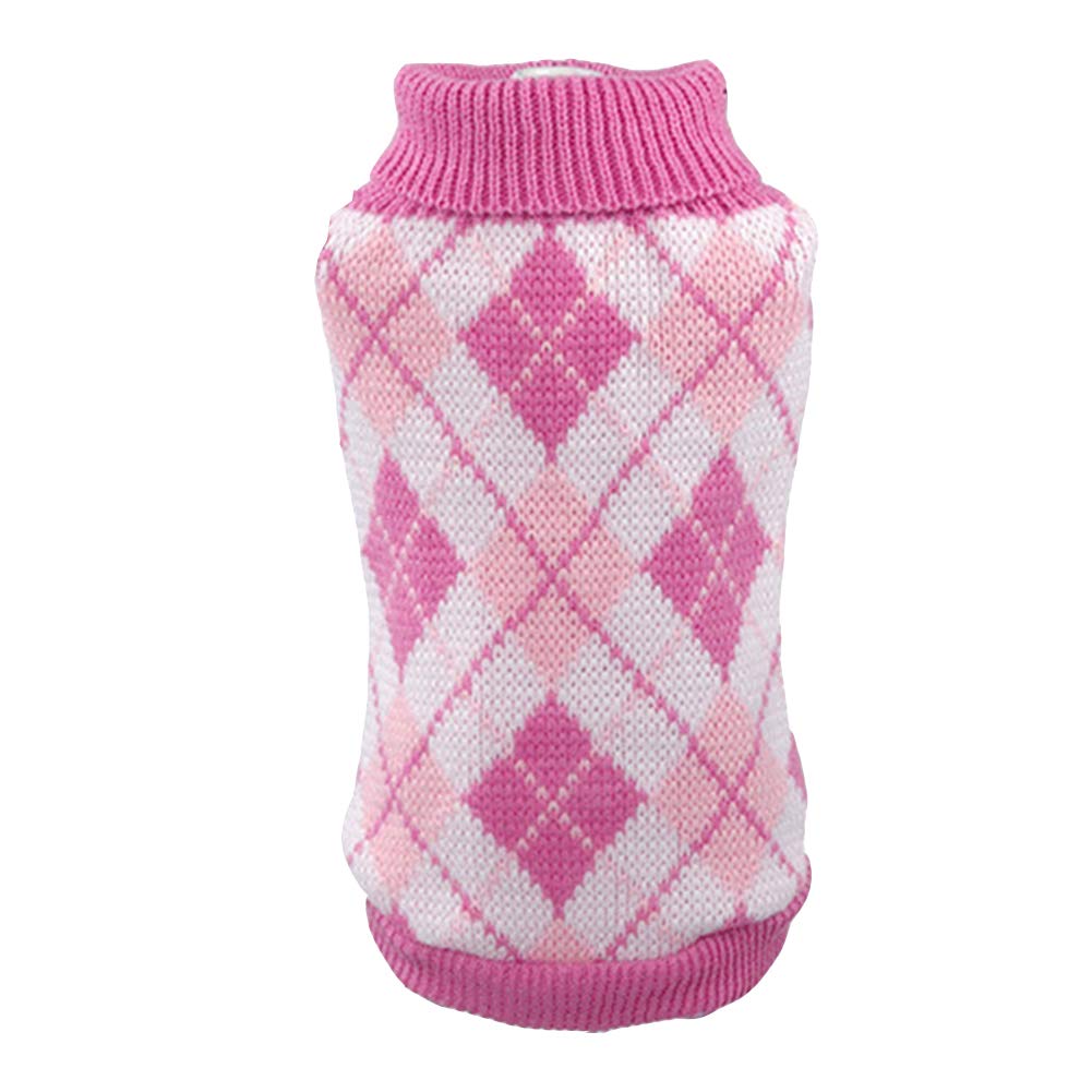 Argyle Dog Knitted Sweater Elegant Soft Knitting Pullover Pet Puppy Cat Winter Warm Vest Coat Pink M
