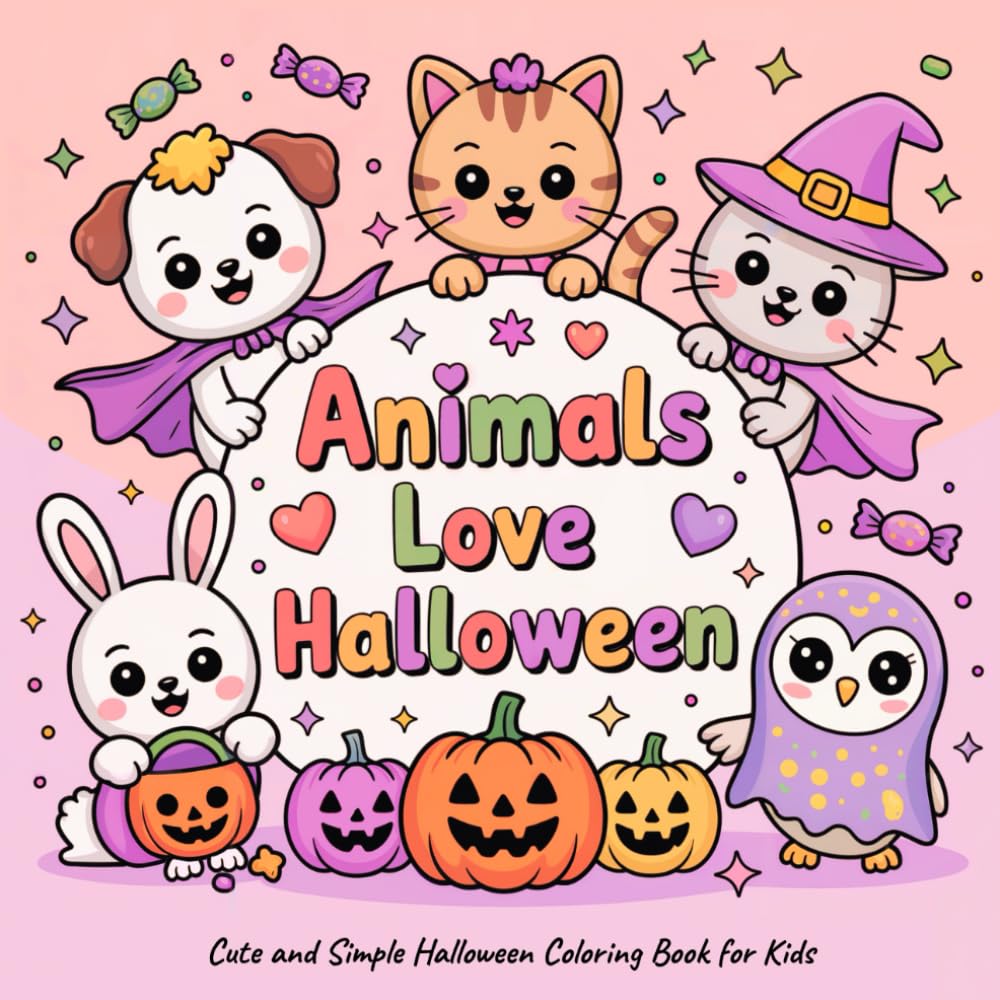 Animals Love Halloween: Cute and Simple Halloween Coloring Book for Kids
