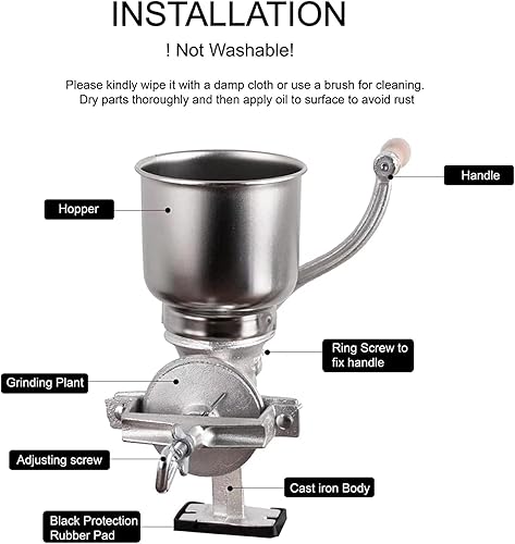 Miniatura 4 de Molino de grano de alta tolva de hierro fundido, molinillo de café manual, molinillo de alimentos resistente con shild y abrazadera para nueces,
