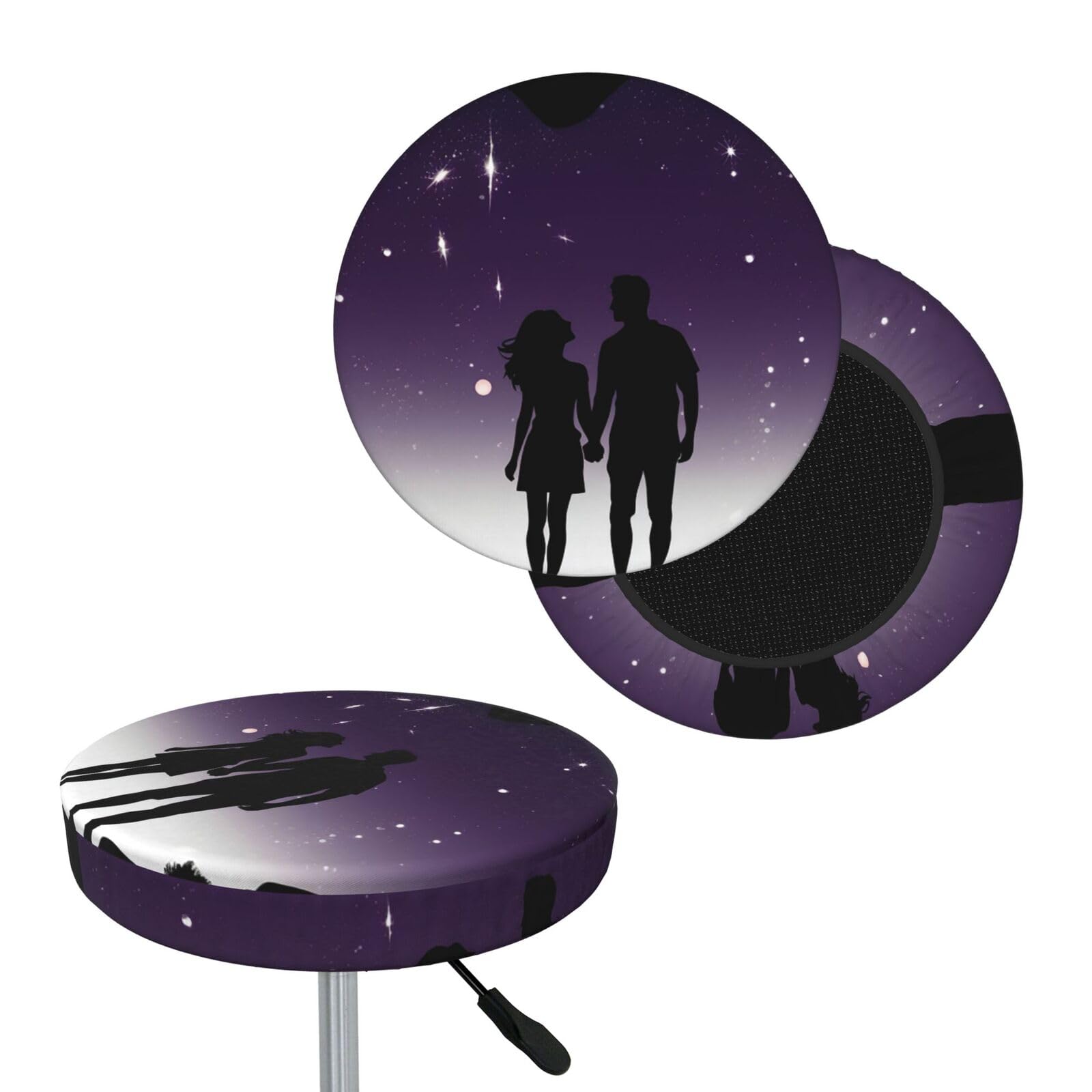NONHAI Space Silhouette Couple Bar Stool Cover Round Elastic Stool Cushion Covers Dustproof Bar Chair Cover Washable Stool Cushion Slipcover Stretch Stool Seat Covers for 12-14 Inch Chair
