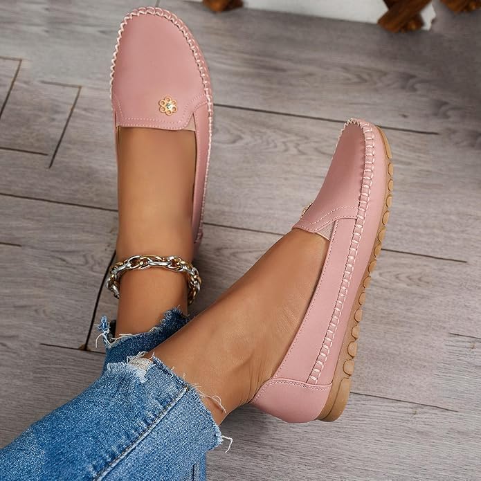 Orthopedic Shoes for Women Orthopedic Leather Loafers Dress Sneakers Slip On Shoes for Women 2026 Lightweight Slip On Stitched Flats Casual Comfort Anti-Slip Walking - Image 3