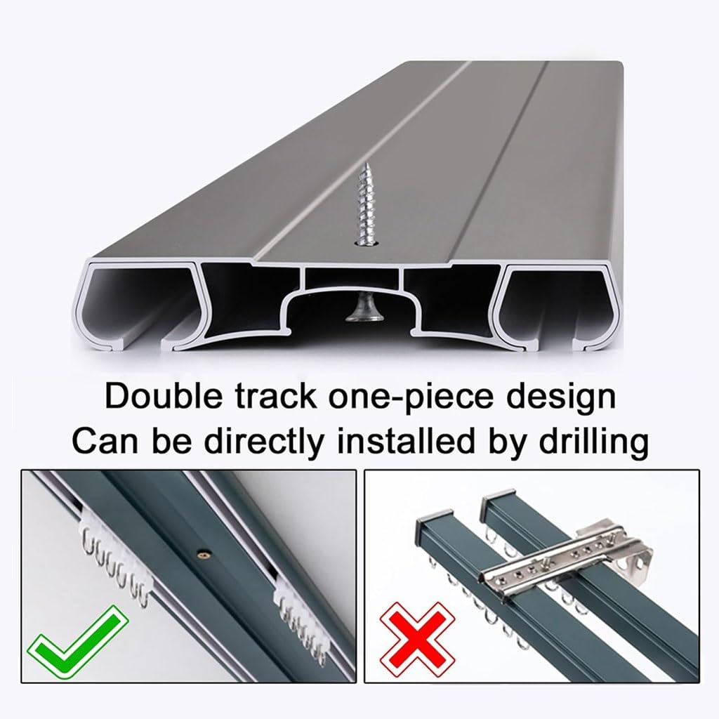 Riel deslizante ajustable de aluminio doble para techo para separadores de habitaciones y s (1,5 m a 3,8 m), ideal para dormitorio y sala de estar (1,30 m)