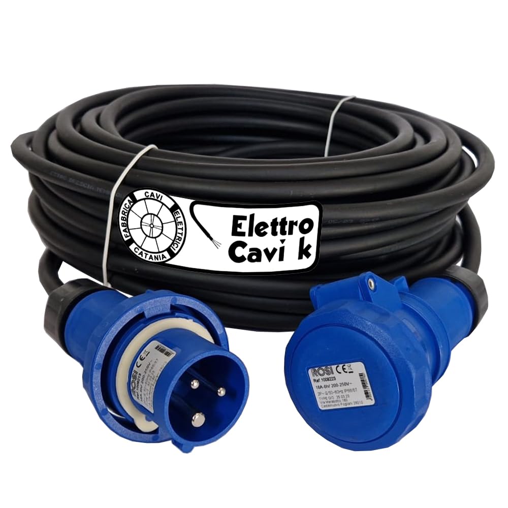 Elettrocavi K - 32A H07RN-F 3G6 mm² Prolunga Elettrica Industriale 10 Metri 32A Monofase CEE 220V 2P+T IP67 3 POLI 6,5 kW Super Flessibile Impermeabile Professionale Made in Italy