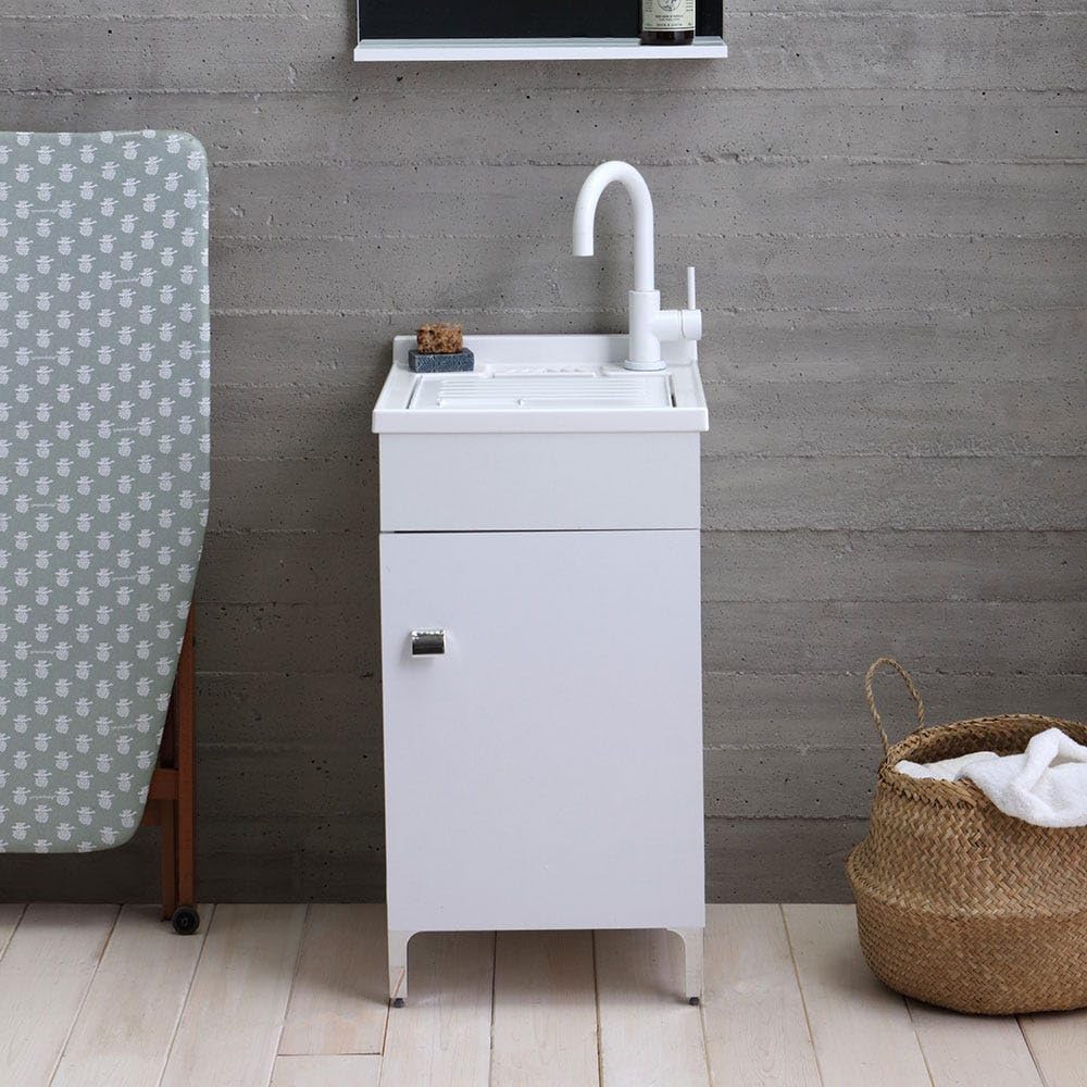 Kiamami Valentina - Mueble con lavabo de 45 cm blanco con lavabo y tabla de lavado | Pratico