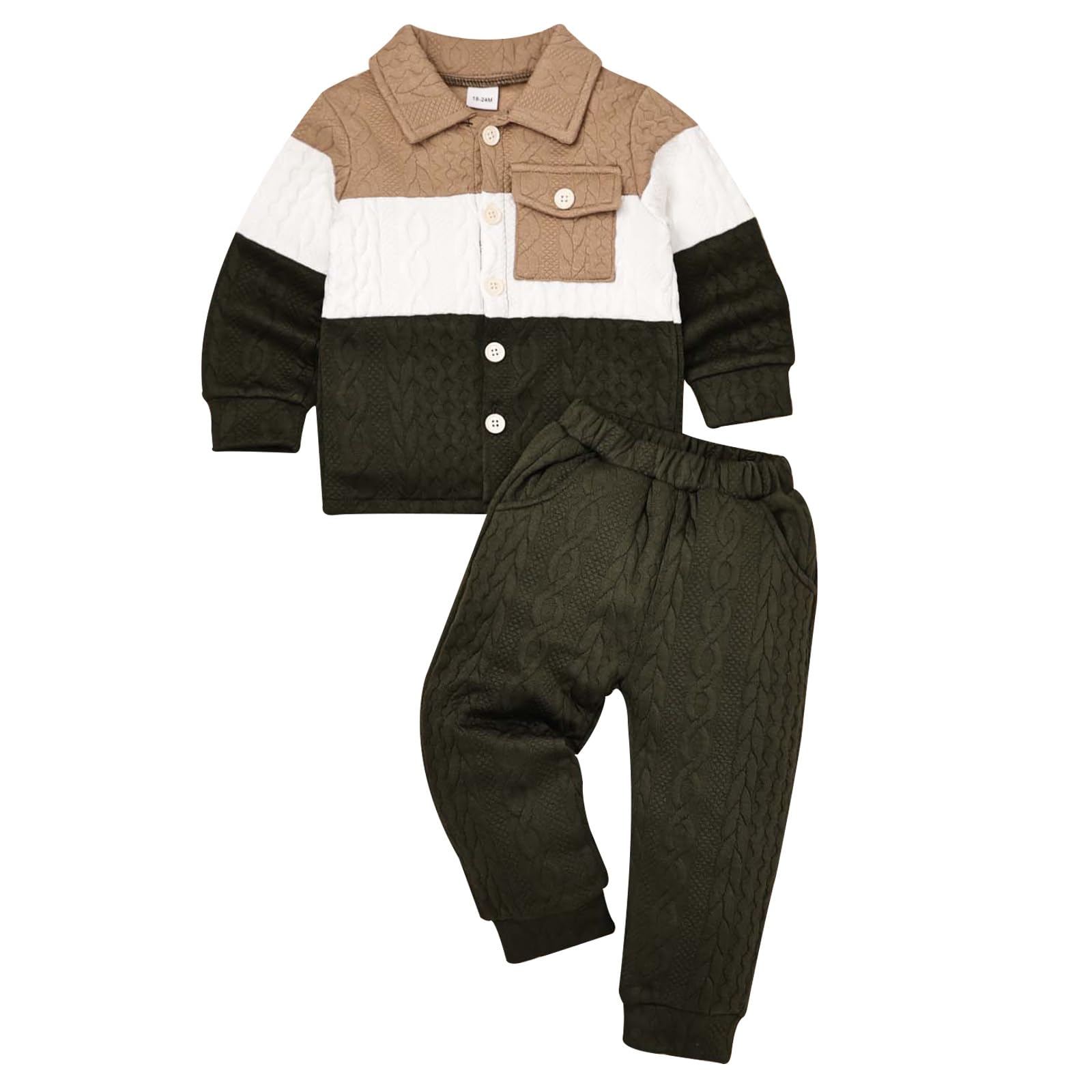 Baby Boy Fall Winter Clothes Toddler Boy Outfits Patchwork Button Down Tops Shirt Pocket Pants 2 Piece 12 Months-5T