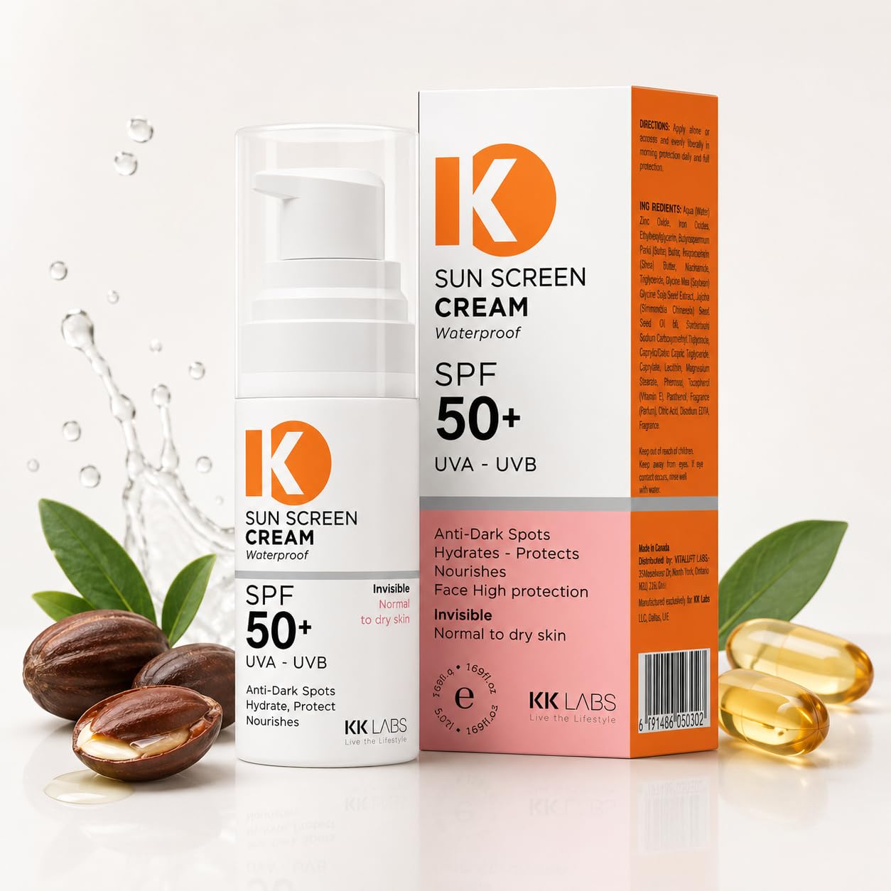 KK Labs Invisible Sun Cream for Normal to Dry Skin 50ml - Hydrating Daily Facial Sunscreen with a No-White-Cast, Comfortable Finish That Protects and Moisturises Dry Skin, Men and Women
