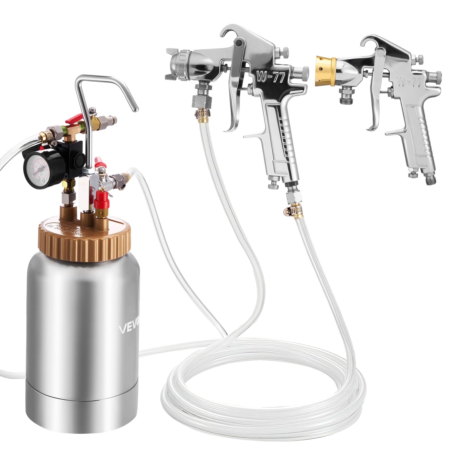 VEVOR Serbatoio Spruzzatore di Vernice, 2 L Serbatoio a Pressione per Spray Spruzzatore di Vernice a Spruzzo Pneumatica Centrale con Due Tubi per Mobili, Auto, 3 Comandi Regolabili