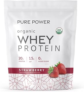 Dr. Mercola Pure Power Organic Whey Protein - 20 g Protein - Supports Muscle Growth & Energy - Grass-Fed Whey Concentrate - 15 Servings (20.60 oz) - Strawberry