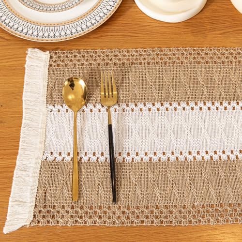Image of HomeCloud Croshia Woven Table placemat - Heat Resistant, Washable Table Decoration for Dining, Office, Kitchen, Hotel, and Home (Rec Beige White, Set of 1)
