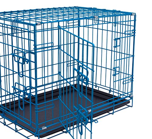 Internet's Best Double Door Steel Crates Collapsible And Foldable Wire Dog Kennel, 24 Inch (Small), Blue #TOP6