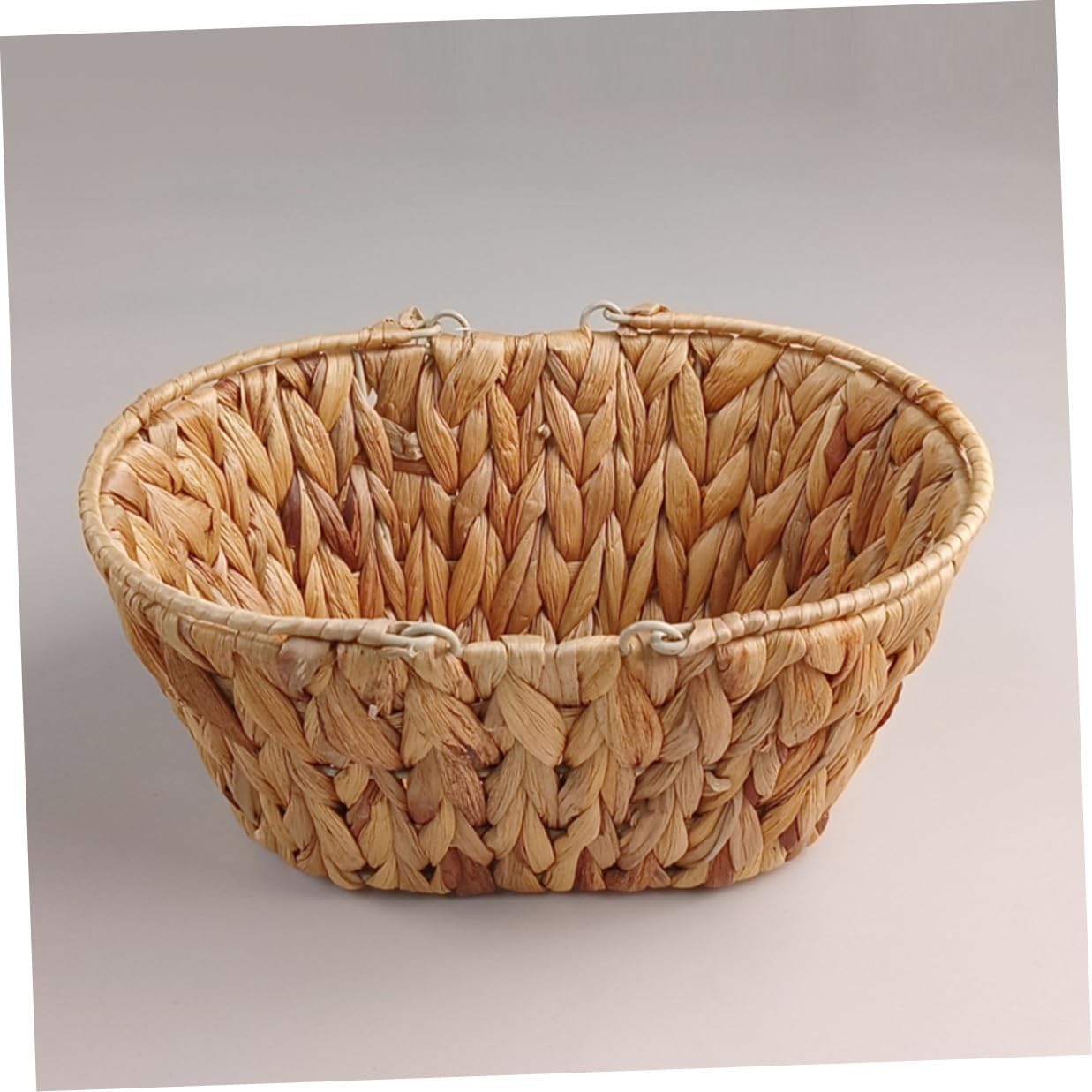Woven Bread Basket with Iron Frame, Hyacinth Grass Serving Tray