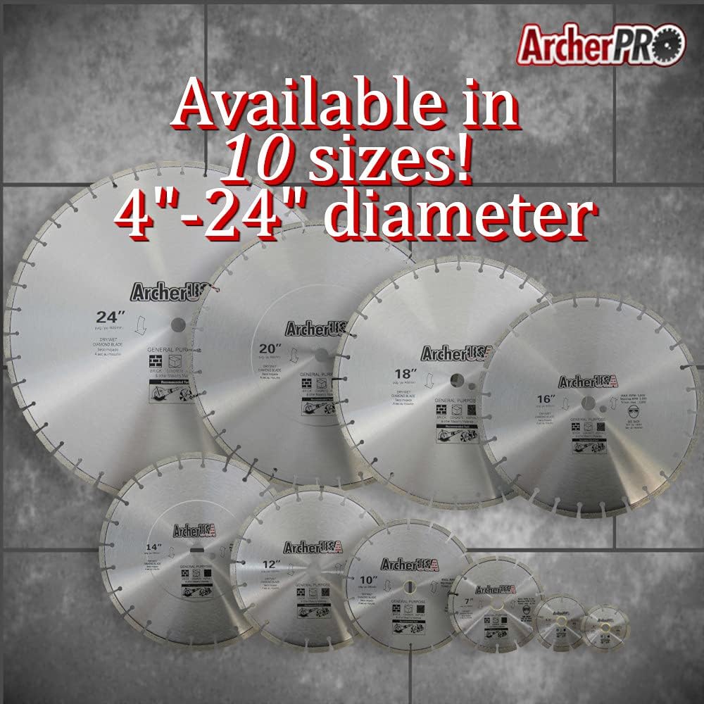 Archer Pro 14" in. General Purpose Diamond Saw Blades for Fast Cutting Concrete, Stone, Masonry, Pavers, Bricks, Blocks
