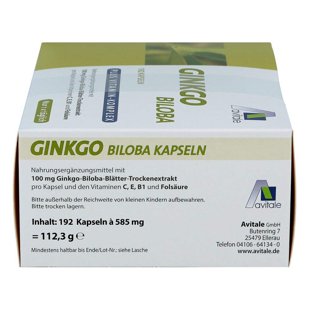 Ginkgo 100 mg + Vitamine C, E, B1 und Folsäure Kapseln 192 stk