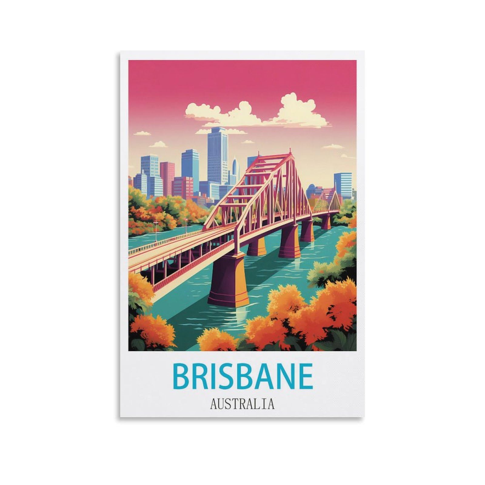 Xllyxygjq Unframe-Style Brisbane Australia Vintage Travel Posters 08X12inch(20X30cm) Canvas Wall Art Poster Print Artwork Painting Picture For Home Decoration Living Room Office Bedroom