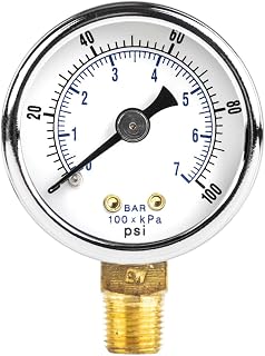 PIC Gauges 101D-158E Bottom Mount Dry Pressure Gauge w/ Black Steel Case, Brass Internals, Chrome Bezel, Plastic Lens, 1.5" Dial, 0/100 psi Range, 1/8" Male NPT