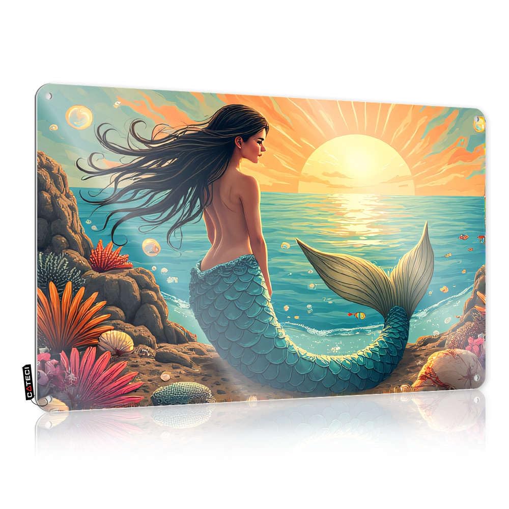 Fzfn Colour Plaques Home Decor Accessories Wall Decor | Mermaid Watching The Sunset Sarcastic For Drive Home(30X40cm)
