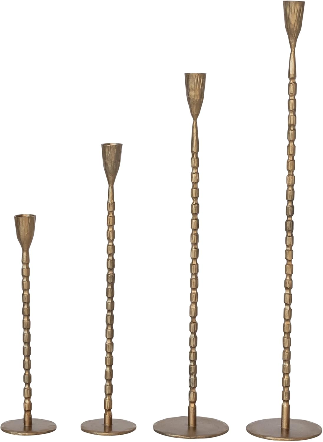 Creative Co-Op 4-Piece Hand-Forged Cast Metal Taper Holders, Gold Finish