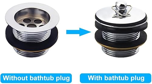 Miniatura 8 de Fdit Tapón de bañera para lavabo de baño, colador de acero inoxidable cromado con cadena, tapón universal para atrapar el cabello