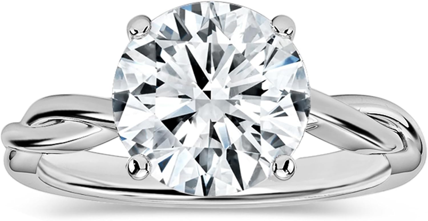 Round Moissanite or Lab Grown 2.50 Carat White Diamond Solitaire Intertwined Strands Engagement Ring for Women in 925 Sterling Silver