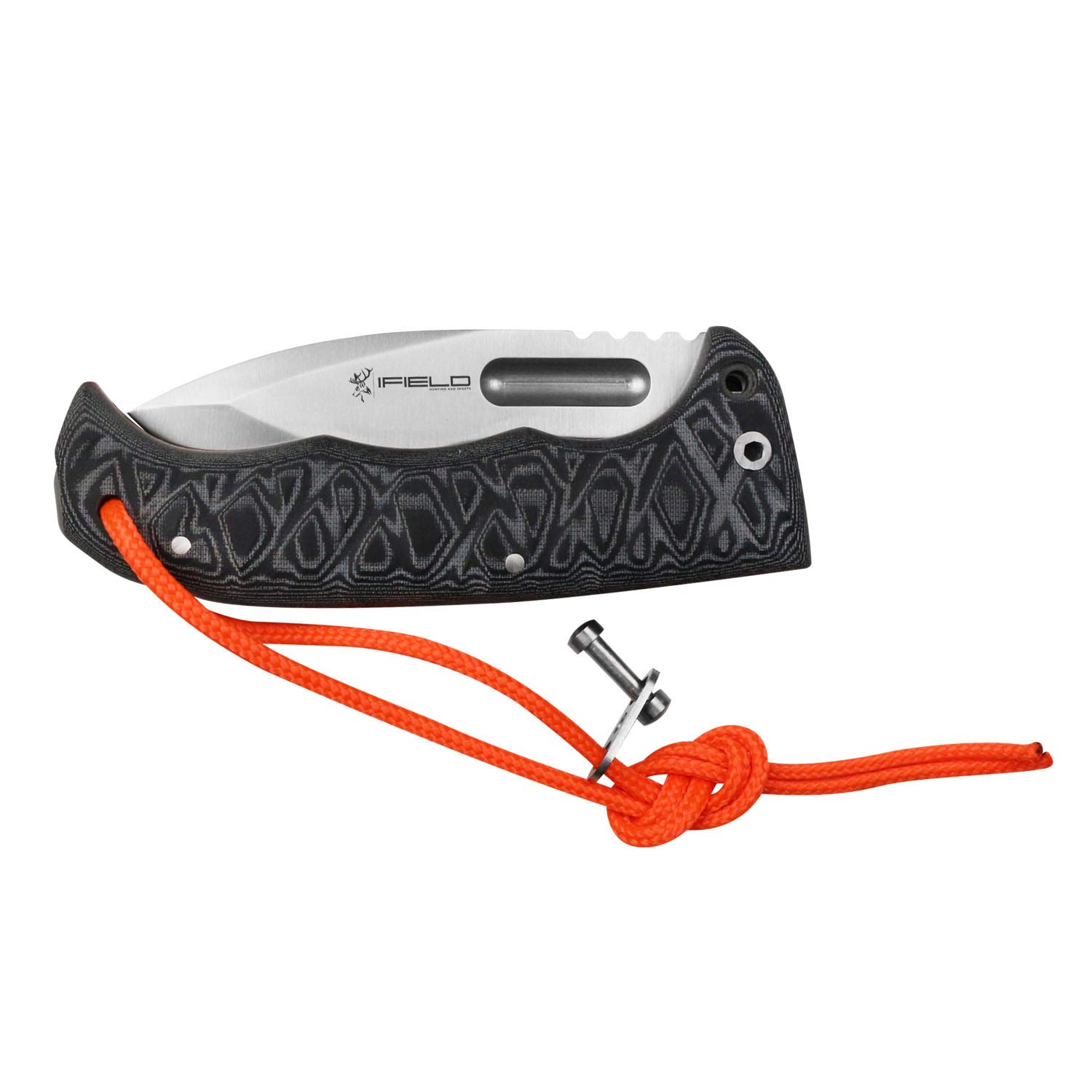 iFIELD EL29120 Coltello da caccia pieghevole Bushcraft Sopravvivenza Escursionismo Campeggio, lama in acciaio inox MOVA-58 con Micarta Handle con separatore arancione, Made in Albacete (Spagna)
