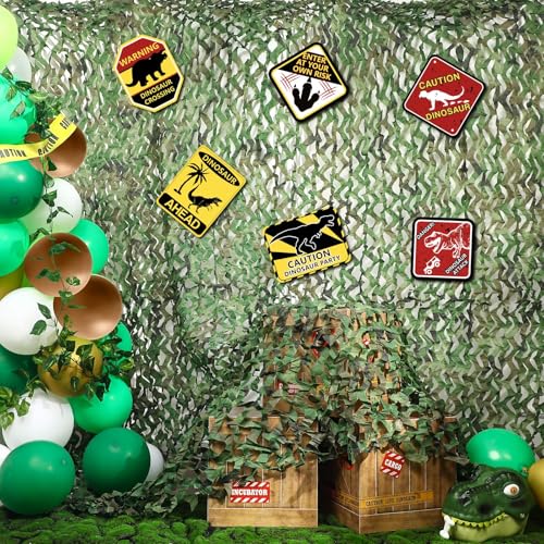 Bucherry Dinosaur Party Decorations Set 10x13ft Dino Netting 6 Paper Sign Jungle Dino Theme Birthday Party Supplies for Birthday Indoor Outdoor Decor Halloween Dinosaur Trunk or Treat Car Decorations