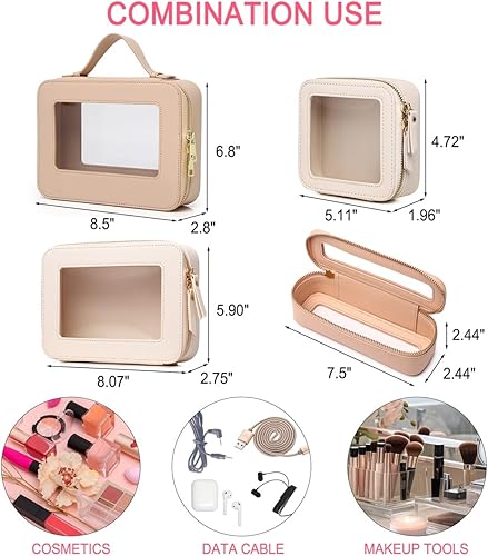 Miniatura 7 de Pinkmik Bolsa de maquillaje transparente, bolsa de cepillo portátil, estuche de cosméticos de viaje transparente, bolsa de maquillaje con cremallera