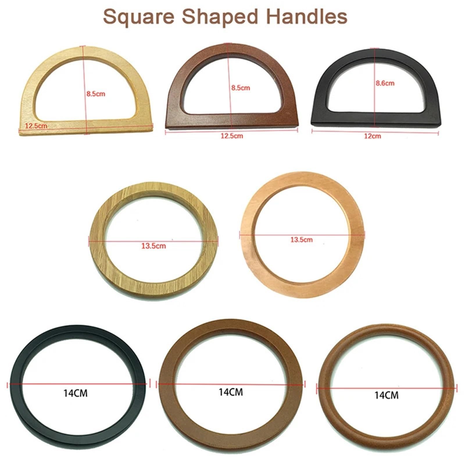 Mango de madera maciza 4 piezas Para Bolsos | Bolso hecho a mano DIY, bolso tejido, bolso, bolso, asas, anillo, bolso portátil(Camel)