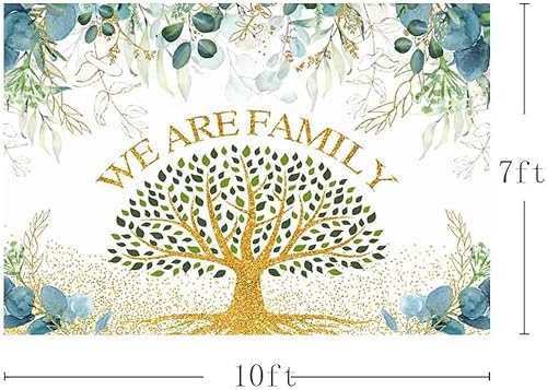 Miniatura 9 de MEHOFOND Telón de fondo de reunión familiar de 7 x 5 pies, hojas de eucalipto verdes, fondo de fotografía familiar, árbol dorado, hojas verdes,