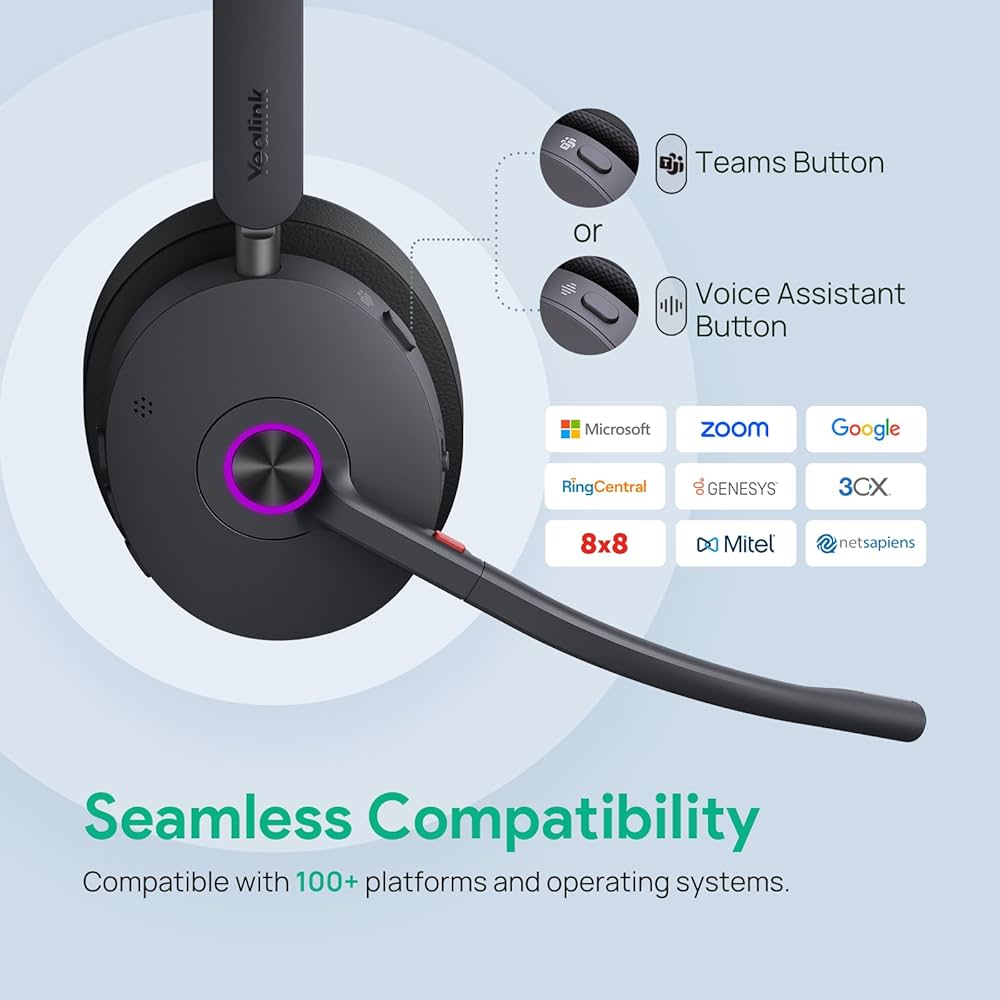 Yealink WH64 Casque Sans Fil Avec Microphone, Portée De 185 M, DECT