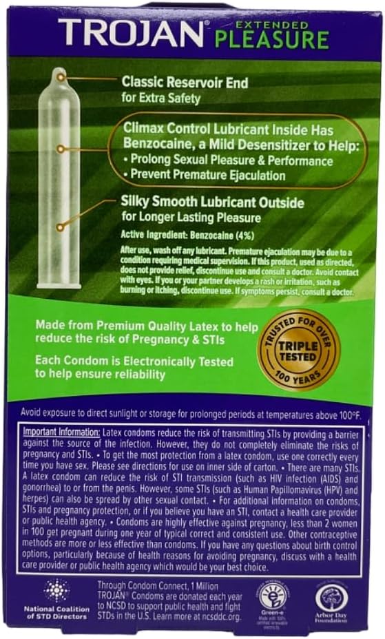 Trojan Condoms, Pleasures, Extended Climax Control, Lubricant, Latex - 12 ct, Pack of 5