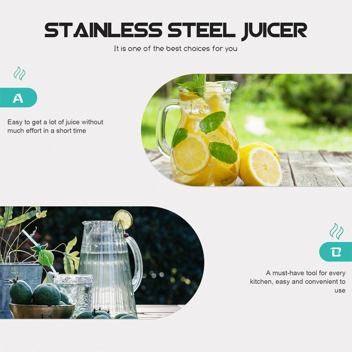 Hohopeti Exprimidor Manual de Limón y Naranja 2 Piezas Acero Inoxidable para Mason Jar 480ml 280ml Prensa Cítricos Portátil Uso Doméstico y Cocina